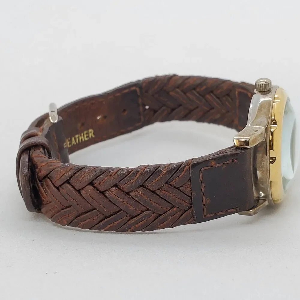 VTG Guess Women's Watch 27MM Roman Numerals Date Brown Leather Bands New Battery